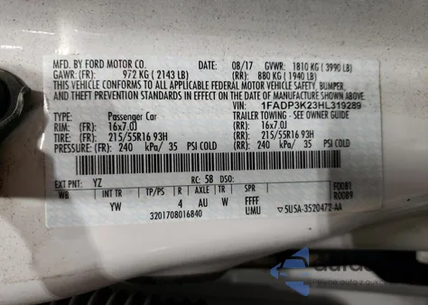 2017 Ford Focus Se из США, поврежденный, VIN 1FADP3K23HL319289